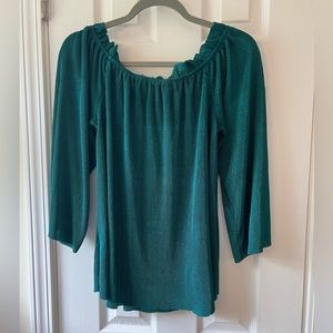 Deletta Off Shoulder Turquoise Metallic Ribbed Top Size L